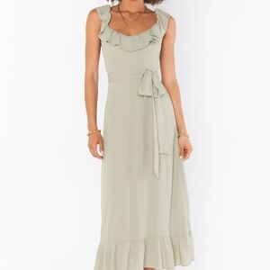 Show Me Your MuMu Ruffle Alexis Midi Dress ~ Moss Green Crisp